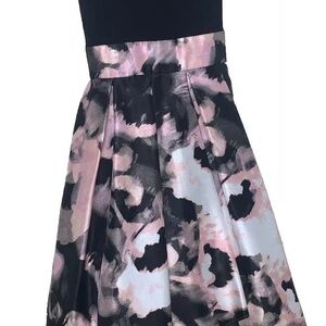 Asymmetrical Black~Pink~Gray Floral Formal Special Occasion Dress SLNY SZ 16